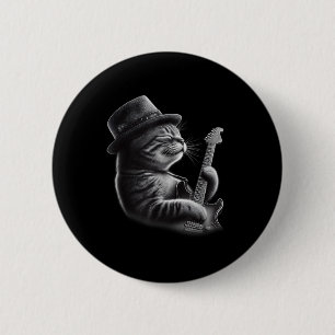 Chapa Redonda De 5 Cm Guitarra De Juego De Gatos - Gato De Música De Roc