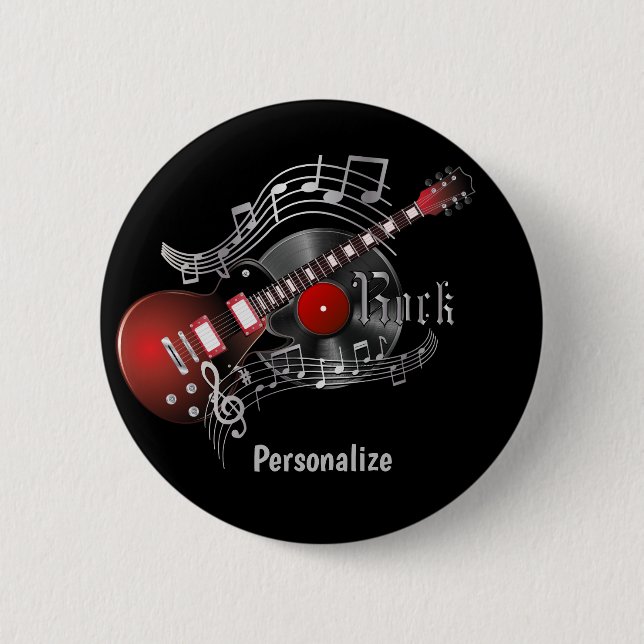 Chapa Redonda De 5 Cm Guitarra de la roca - rojo (Anverso)