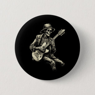 Chapa Redonda De 5 Cm Guitarra del Skeleton feliz Halloween Rock Ba
