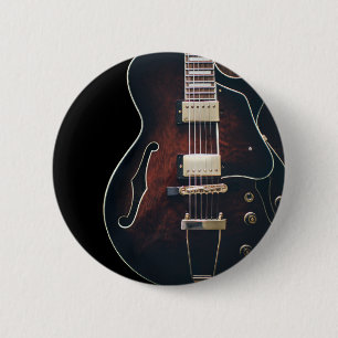 Chapa Redonda De 5 Cm Guitarra Eléctrica Sobre Negro