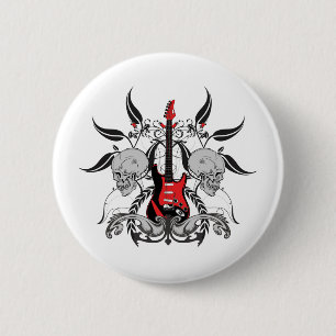 Chapa Redonda De 5 Cm Guitarra y cráneo del Grunge
