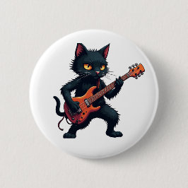 Chapa Redonda De 5 Cm Guitarrista gato negro
