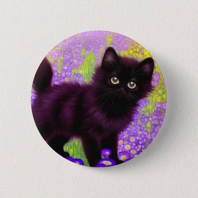 Chapa Redonda De 5 Cm Gustav Klimt Black Kitten (Anverso)