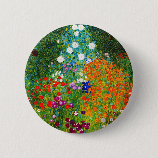 Chapa Redonda De 5 Cm Gustav Klimt , “ Farmhouse garden ” (Anverso)