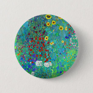 Chapa Redonda De 5 Cm Gustav Klimt Garden con girasoles