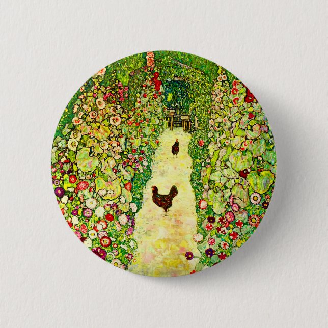 Chapa Redonda De 5 Cm Gustav Klimt Garden con pollos (Anverso)