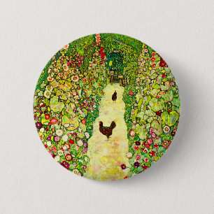 Chapa Redonda De 5 Cm Gustav Klimt Garden con pollos