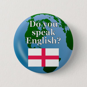 Chapa Redonda De 5 Cm "¿Hablas inglés?" en inglés. Bandera y globo