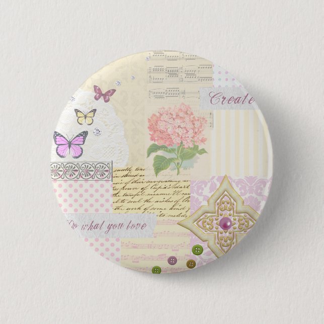 Chapa Redonda De 5 Cm Haga lo que usted ama - collage rosado y poner (Anverso)