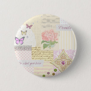 Chapa Redonda De 5 Cm Haga lo que usted ama - collage rosado y poner