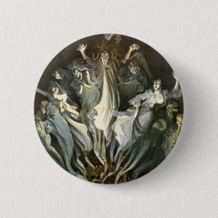 Chapa Redonda De 5 Cm Halloween Antiguo, Violinista Esqueleto y Fantasma