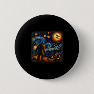 Chapa Redonda De 5 Cm Halloween Bigfoot Noche Estrellada Van Gogh Sasqua