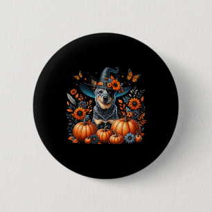 Chapa Redonda De 5 Cm Halloween Blue Heeler Dog Pumpkin Otoño Temporada