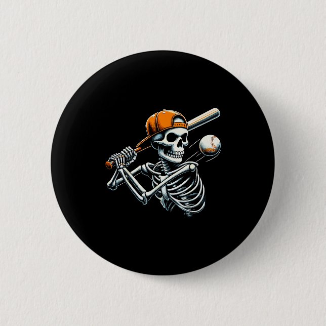 Chapa Redonda De 5 Cm Halloween Boys Batting Skeleton Baseball  (Anverso)