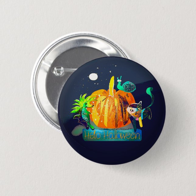 Chapa Redonda De 5 Cm Halloween Button — Pumpkin Whispers & Animals (Anverso y reverso)
