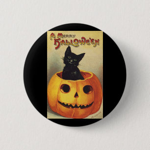 Chapa Redonda De 5 Cm Halloween con moras de Ellen Clapsaddle, gato vint