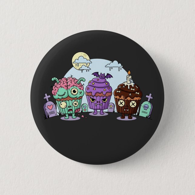 Chapa Redonda De 5 Cm Halloween con torta zombie (Anverso)