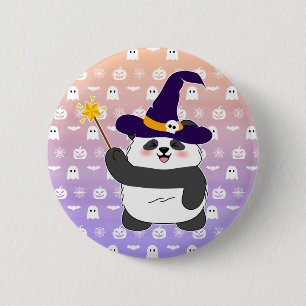 Chapa Redonda De 5 Cm Halloween Curte Baby Panda Witch Magic Wand