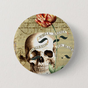 Chapa Redonda De 5 Cm Halloween de escritura floral Steampunk Skull