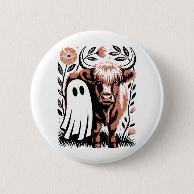 Chapa Redonda De 5 Cm Halloween del fantasma de las vacas rurales rusas (Anverso)