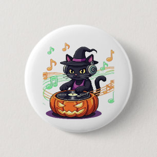 Chapa Redonda De 5 Cm Halloween del gato Dj camiseta sobredimensionada