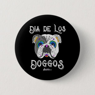 Chapa Redonda De 5 Cm Halloween, Día Del bulldog De La Calavera Del Azúc