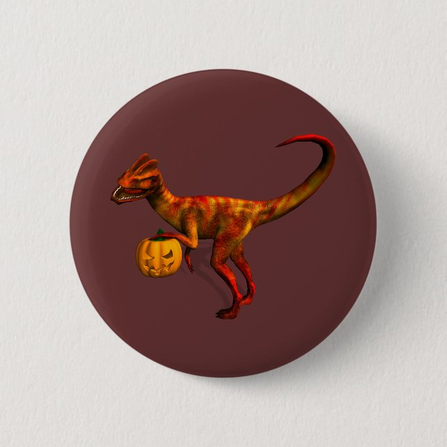 Chapa Redonda De 5 Cm Halloween Dilophosaurus (Anverso)
