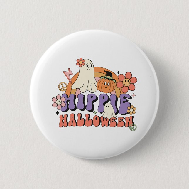 Chapa Redonda De 5 Cm Halloween divertido diseña Hippie Halloween Retro (Anverso)