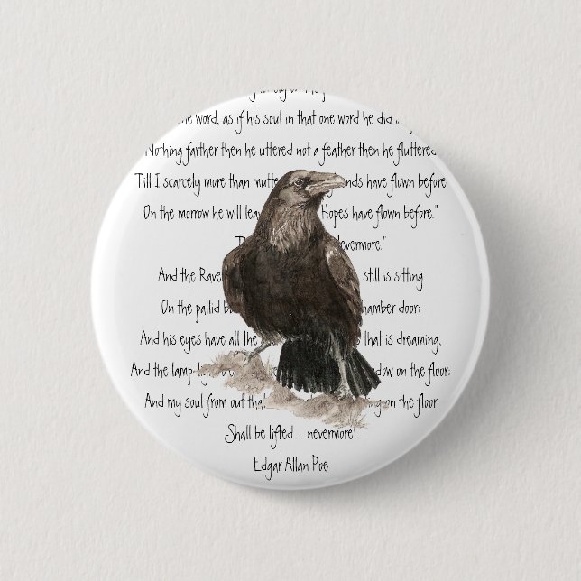 Chapa Redonda De 5 Cm Halloween, Edgar Allen Poe, Raven, Nevermore (Anverso)