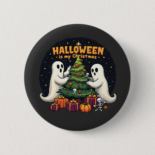 Chapa Redonda De 5 Cm Halloween es mi Navidad Divertido Fantasma Navidad