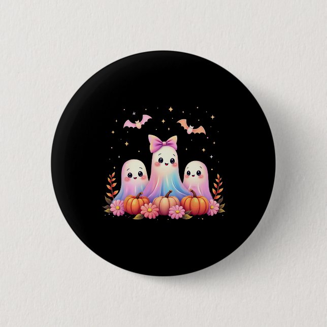 Chapa Redonda De 5 Cm Halloween Fantasma Coquette Bow Fall Pumpkin Spook (Anverso)