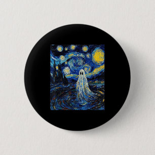 Chapa Redonda De 5 Cm Halloween Fantasma - Estilo Van Gogh - Noche Estre