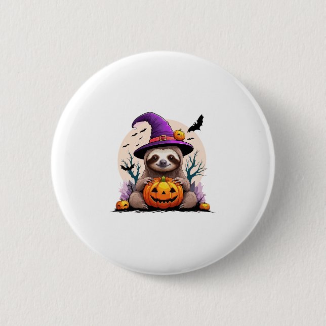 Chapa Redonda De 5 Cm Halloween, Gorra Rosa Sloth (Anverso)