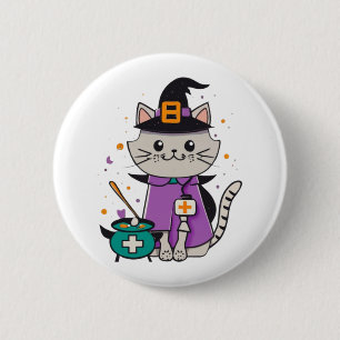 Chapa Redonda De 5 Cm Halloween Hero Héroe de la Línea Un Gato De Enferm