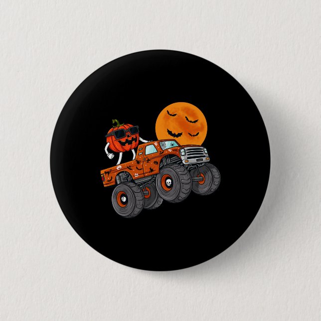 Chapa Redonda De 5 Cm Halloween Jack O Lantern Monster Truck Toddler Boy (Anverso)