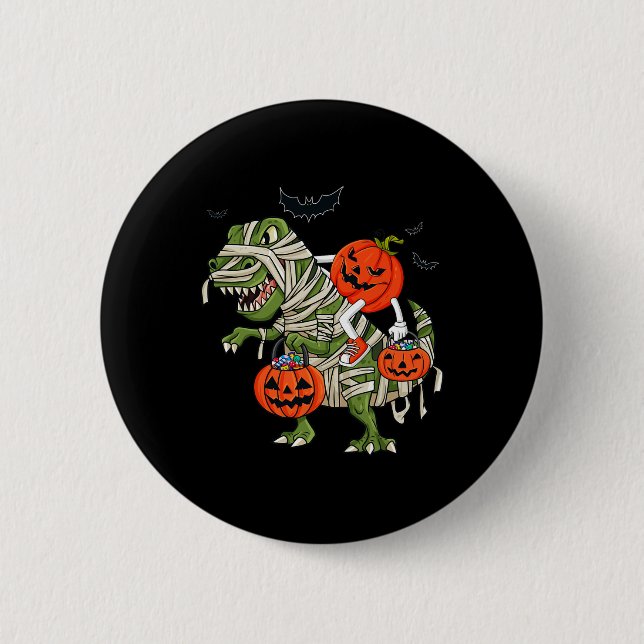 Chapa Redonda De 5 Cm Halloween Jack O Lantern Riding T Rex Boys Chicas  (Anverso)
