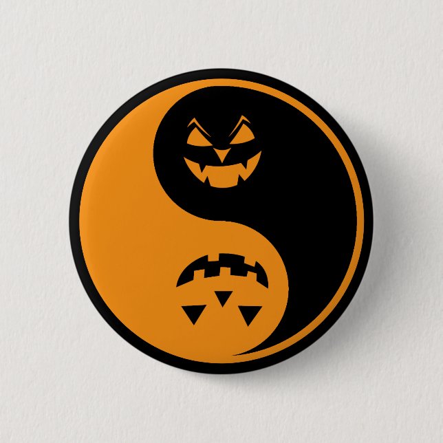 Chapa Redonda De 5 Cm Halloween Jack o-lantern Yin Yang (Anverso)