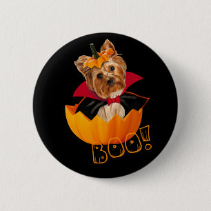 Chapa Redonda De 5 Cm Halloween linda calabaza de perro de Yorkshire ter