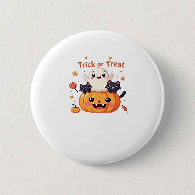 Chapa Redonda De 5 Cm Halloween lindo - Kawaii Ghost y Black Cats Class (Anverso)