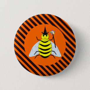 Chapa Redonda De 5 Cm Halloween Magic Bee Witch Naranja y Black Stripes