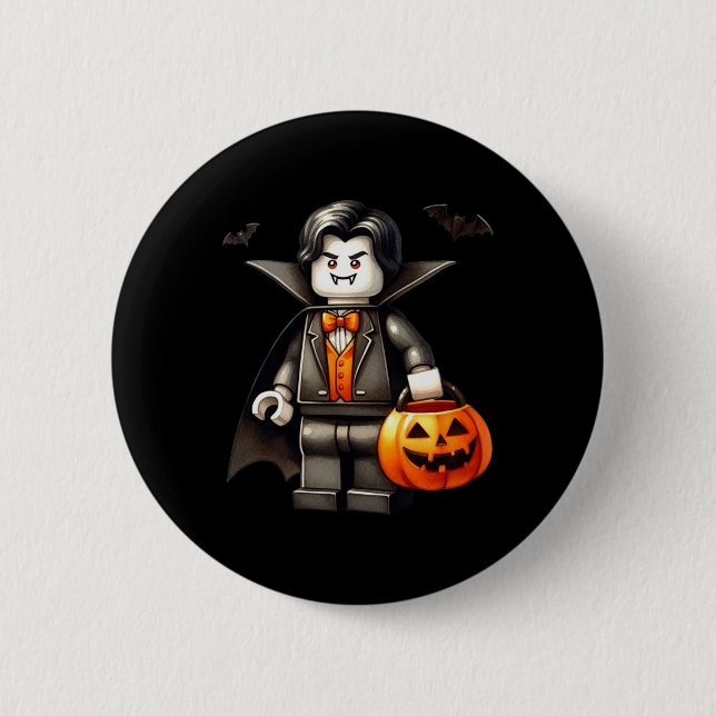 Chapa Redonda De 5 Cm Halloween Master Builder Vampiros Niños Edificio B (Anverso)