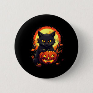 Chapa Redonda De 5 Cm Halloween Moon Black Cat y Calabaza para hombres m