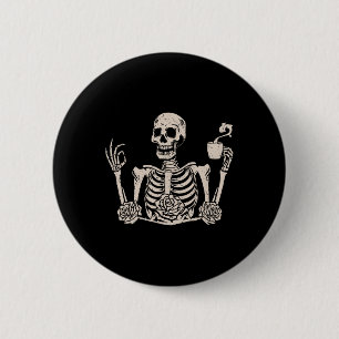 Chapa Redonda De 5 Cm Halloween Mujeres Hombres Funny Skeleton Café para