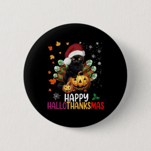 Chapa Redonda De 5 Cm Halloween Negro Gato Feliz Hallothanksmas Feliz Fe