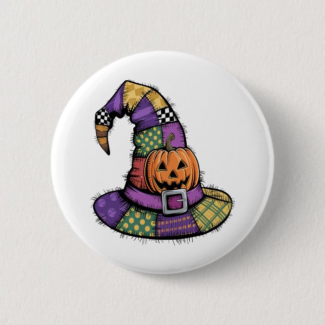 Chapa Redonda De 5 Cm Halloween Patchwork Witch Gorra Spooky (Anverso)