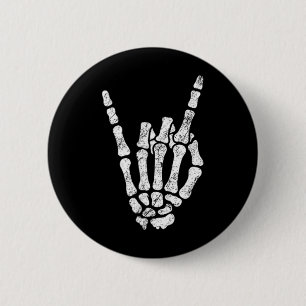 Chapa Redonda De 5 Cm Halloween Rock Hand Rótulo Skeleton Rock N Rolmb S