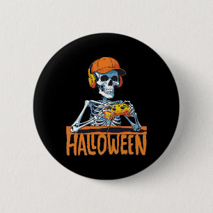 Chapa Redonda De 5 Cm Halloween Skeleton Gamer Gracioso Video Gaming Boy