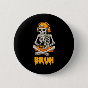 Chapa Redonda De 5 Cm Halloween Skeleton Gamer Video Gaming Funny Skelet