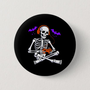 Chapa Redonda De 5 Cm Halloween Skeleton Gamer Video Jaming Boys Men Tee