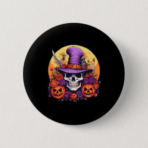 Chapa Redonda De 5 Cm Halloween Skeleton Gorra púrpura Naranja Correa Fl